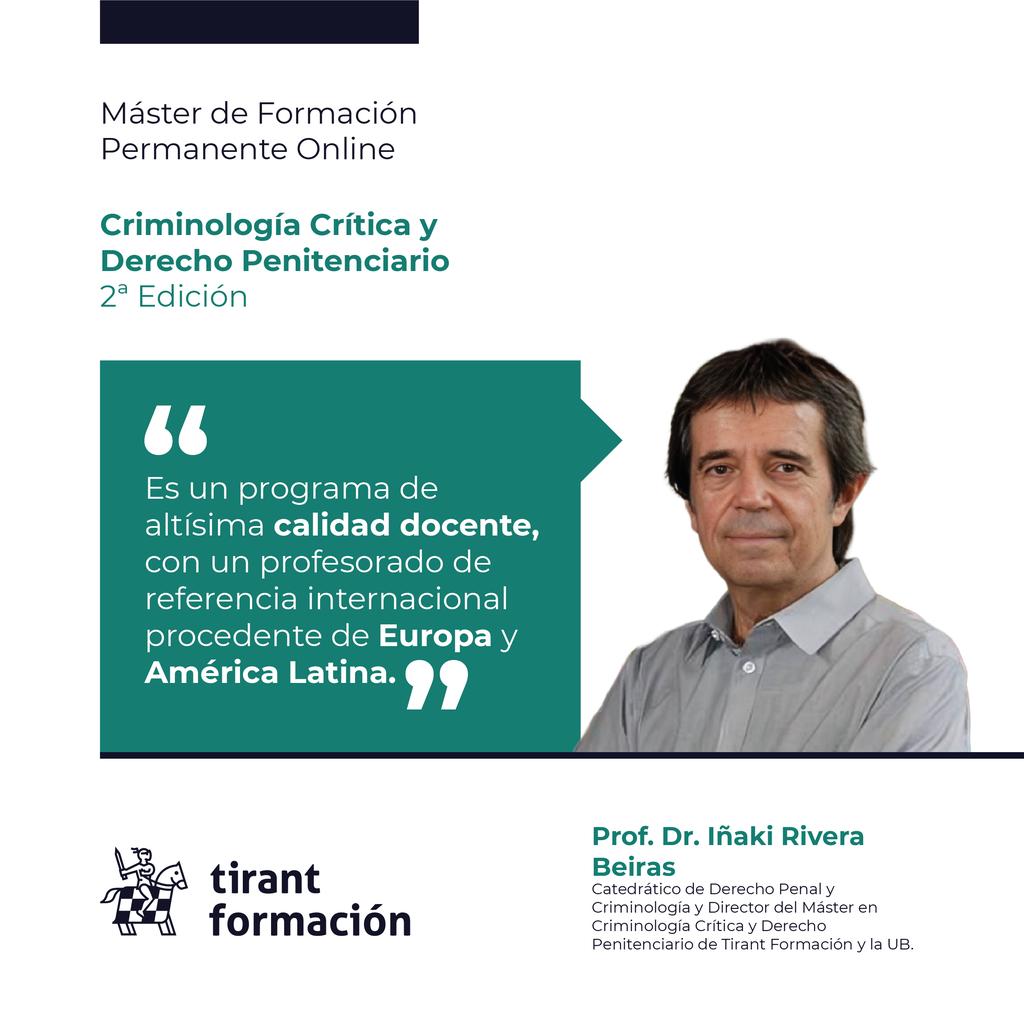 Tirantmexico's tweet photo. ⚖️ El sistema penal no se estudia solo desde la norma. Máster en Criminología Crítica y Derecho Penitenciario, avalado por la @UniBarcelona y dirigido por Iñaki Rivera. (@OSPDH1 )

👉Solicita el programa: https://t.co/OE2NCXpHqz https://t.co/YH8H7de6h9