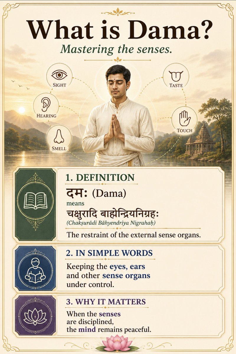 sanatana_wisdom's tweet photo. 🕉️

Dama is the discipline of the senses.

When the senses are guided wisely,
the mind remains peaceful.

#Tattvabodha #Vedanta #SanatanaDharma https://t.co/GjsPCxXWBi
