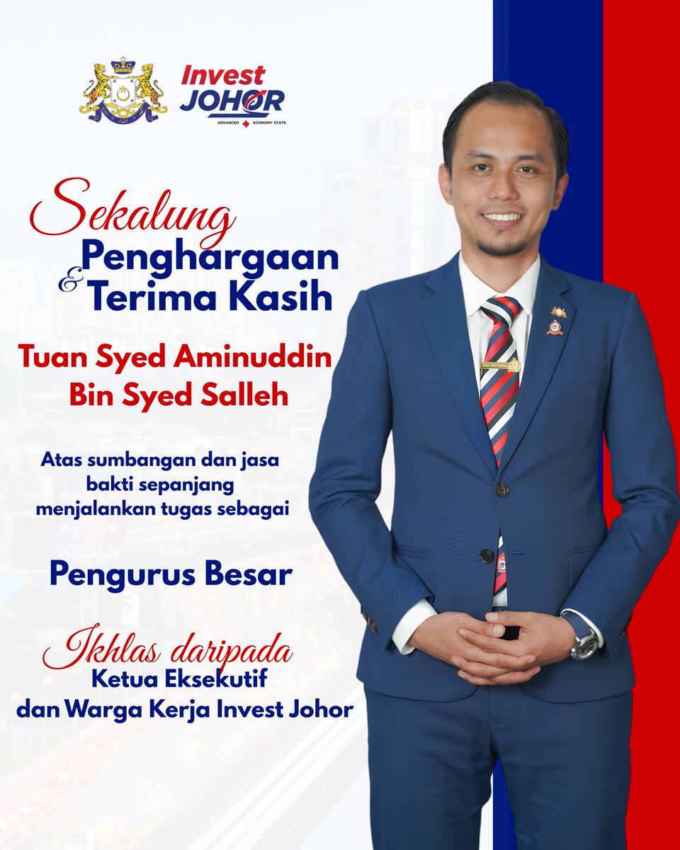 Invest_Johor's tweet photo. 𝗦𝗘𝗞𝗔𝗟𝗨𝗡𝗚 𝗣𝗘𝗡𝗚𝗛𝗔𝗥𝗚𝗔𝗔𝗡 &amp; 𝗧𝗘𝗥𝗜𝗠𝗔 𝗞𝗔𝗦𝗜𝗛
𝗧𝗨𝗔𝗡 𝗦𝗬𝗘𝗗 𝗔𝗠𝗜𝗡𝗨𝗗𝗗𝗜𝗡 𝗕𝗜𝗡 𝗦𝗬𝗘𝗗 𝗦𝗔𝗟𝗟𝗘𝗛

https://t.co/tMMHFRbVlD

#InvestJohor #MajuJohor #Johor #Investment #MajuJohor2030 #JSSEZ https://t.co/j4Pw64MMyu