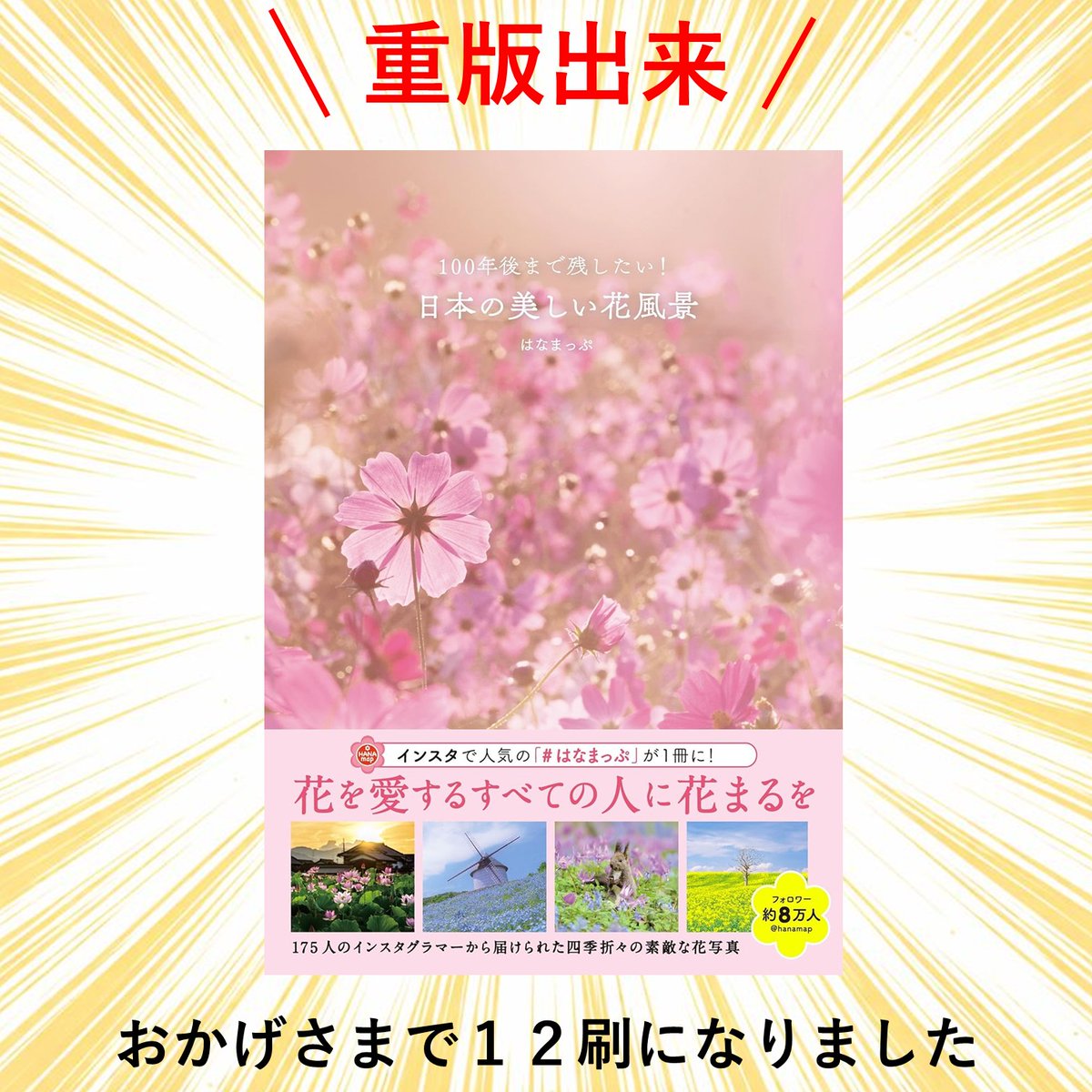 hoshi_kyoshitsu's tweet photo. 🌸第12刷出来🌸

『100年後まで残したい！ 日本の美しい花風景』が第12刷となりました！

四季を彩る日本の花風景を、175人のインスタグラマーによる写真で楽しめる一冊。
眺めるだけで季節を旅している気分になれます。

応援してくださった皆さま、ありがとうございます！

https://t.co/2wwEUXUah7 https://t.co/PKpDworUu2