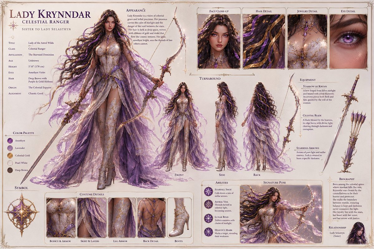 Pyndragon's tweet photo. Lady Krynndar Celestial Ranger Reference Sheet
#AIart https://t.co/FwH2E1xsmz