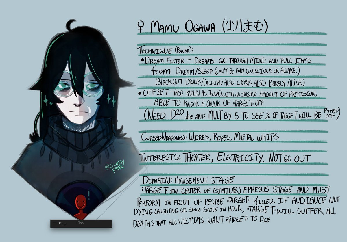 clumsypaper's tweet photo. Mamu Ogawa (JJK OC may become the main-main oc)

#art #digitalart #jjk #Jujutsu_kaisen #jjkOC #artist #oc #ocart #illustration‌‌ #GodMorning‌Sunday #mahito #conceptart #concept #clipstudiopaint https://t.co/mRCM7XAspc