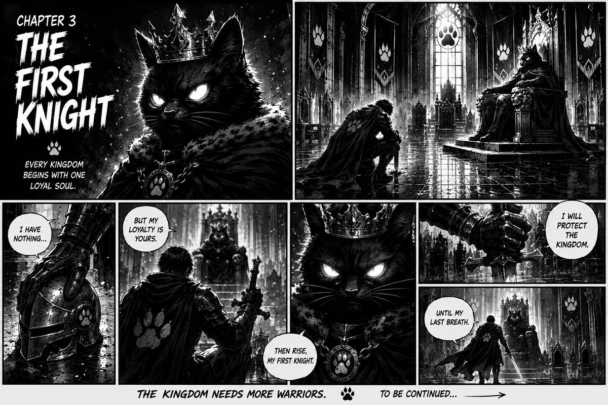 Noir45169's tweet photo. 📖 CHAPTER III — THE FIRST KNIGHT
Every Kingdom begins with one loyal soul.
If you were the First Knight...
What oath would you swear to the King? 👑
Reply with ONE sentence.
🐾 $CATONDEX
#CATONDEX #SolanaMemes https://t.co/gcQyf2PZR1
