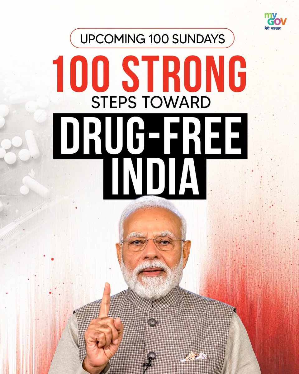 PandurangDhond7's tweet photo. "Drug trafficking in India is being weaponised as part of enemy-backed terror conspiracies!" - PM Modi  
Nasha Mukt Yuva campaign launched. 100-week movement to take anti-addiction message to every corner.  
India’s youth must be protected from this sinister trap.  
#PMModi https://t.co/DTOAeEOQAv
