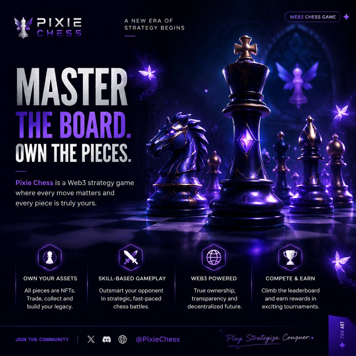 JayOnchainn's tweet photo. Master the board. Own the pieces.  Pixie Chess is a real Web3 chess game where every piece is an NFT you actually own, with unique abilities, skill-based matches, and tournaments that pay real ETH.  Fan art 
Play now → https://t.co/UPqiMHmGfl
@PixieChess https://t.co/HpfnYwvttZ