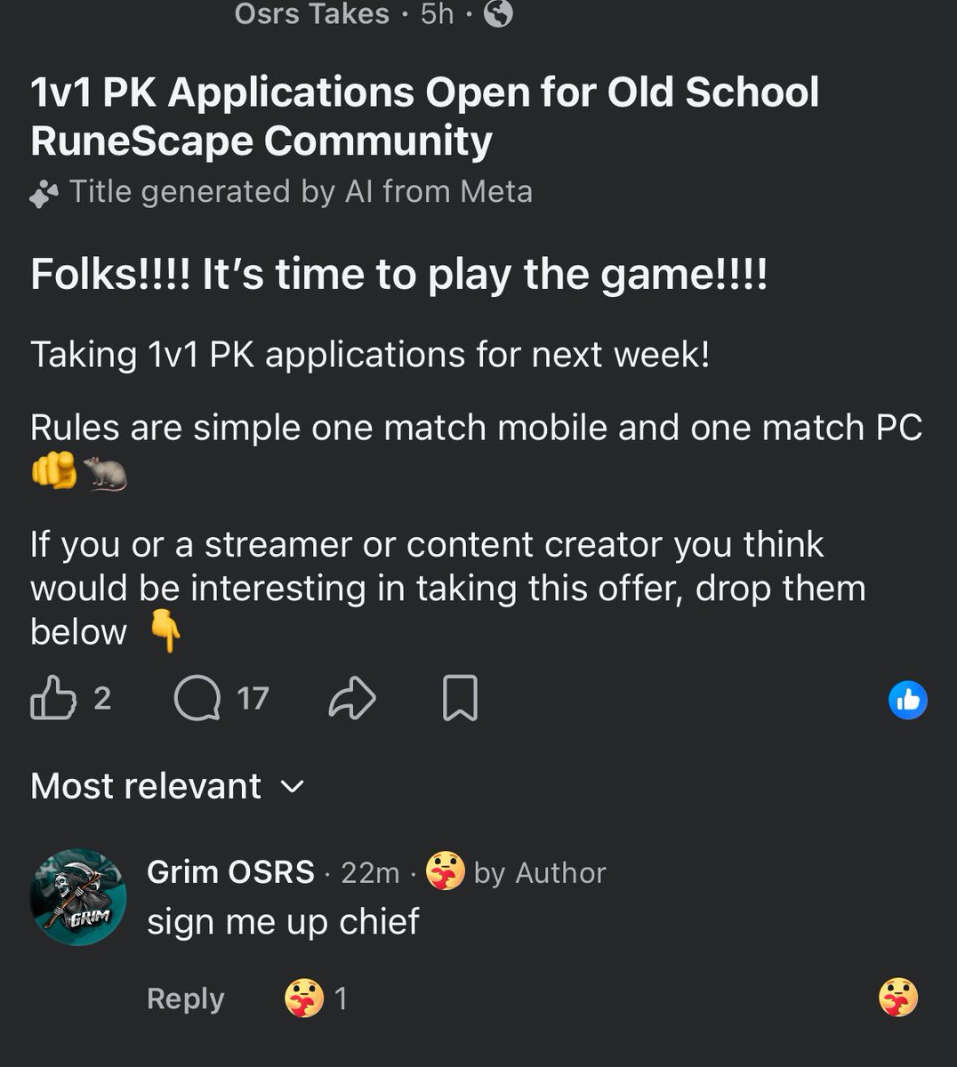 07osrsPlug's tweet photo. 1v1 with grim this week!!! Whattttttt?!?! https://t.co/nmUGStV4wK