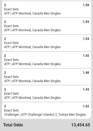 Given19911's tweet photo. First half under 0.5 team goals 
🎫BW664EB128🎫

Tennis total games 
🎫BW6650C7D5🎫

Tennis exact sets 
🎫BW6650C993🎫

Tennis team total games 
🎫BW6650CB5B🎫 https://t.co/DuMAkUdonI
