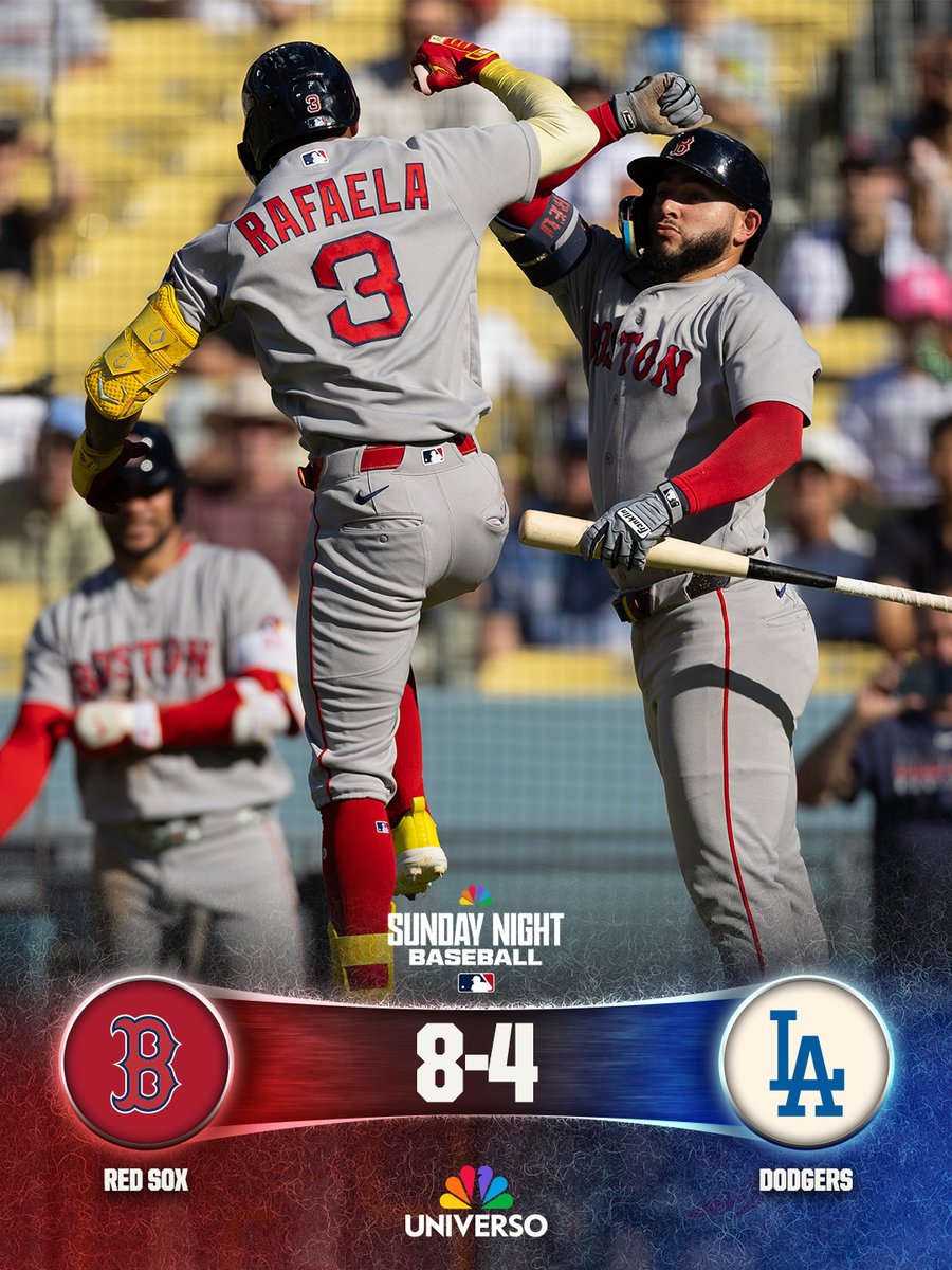 TelemundoSports's tweet photo. 🔥¡¡RED SOX BARRE A LOS DODGERS!!
⚾🧹 Boston firmó una serie perfecta gracias a los cuadrangulares de Ceddanne Rafaela, Masataka Yoshida y Wilyer Abreu, además de llegar a cinco victorias consecutivas.
¿Son los Red Sox el equipo más encendido de la MLB? 👀
#MLBTelemundo #MLB #Dodgers #RedSox