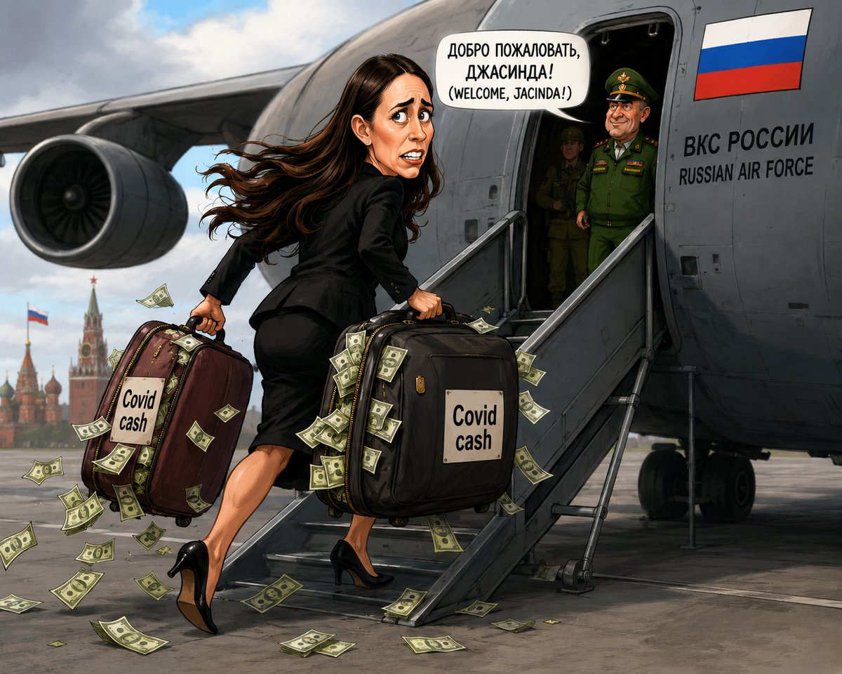 Pete20221's tweet photo. **Breaking News**

After watching Anthony Fauchi's 'Plead the 5th" testimony, Ex New Zealand Prime Minister Jacinda Ardern has applied to Vladimir Putin for emergency refugee status in Russia"    

More at Six https://t.co/RF4625sCZN