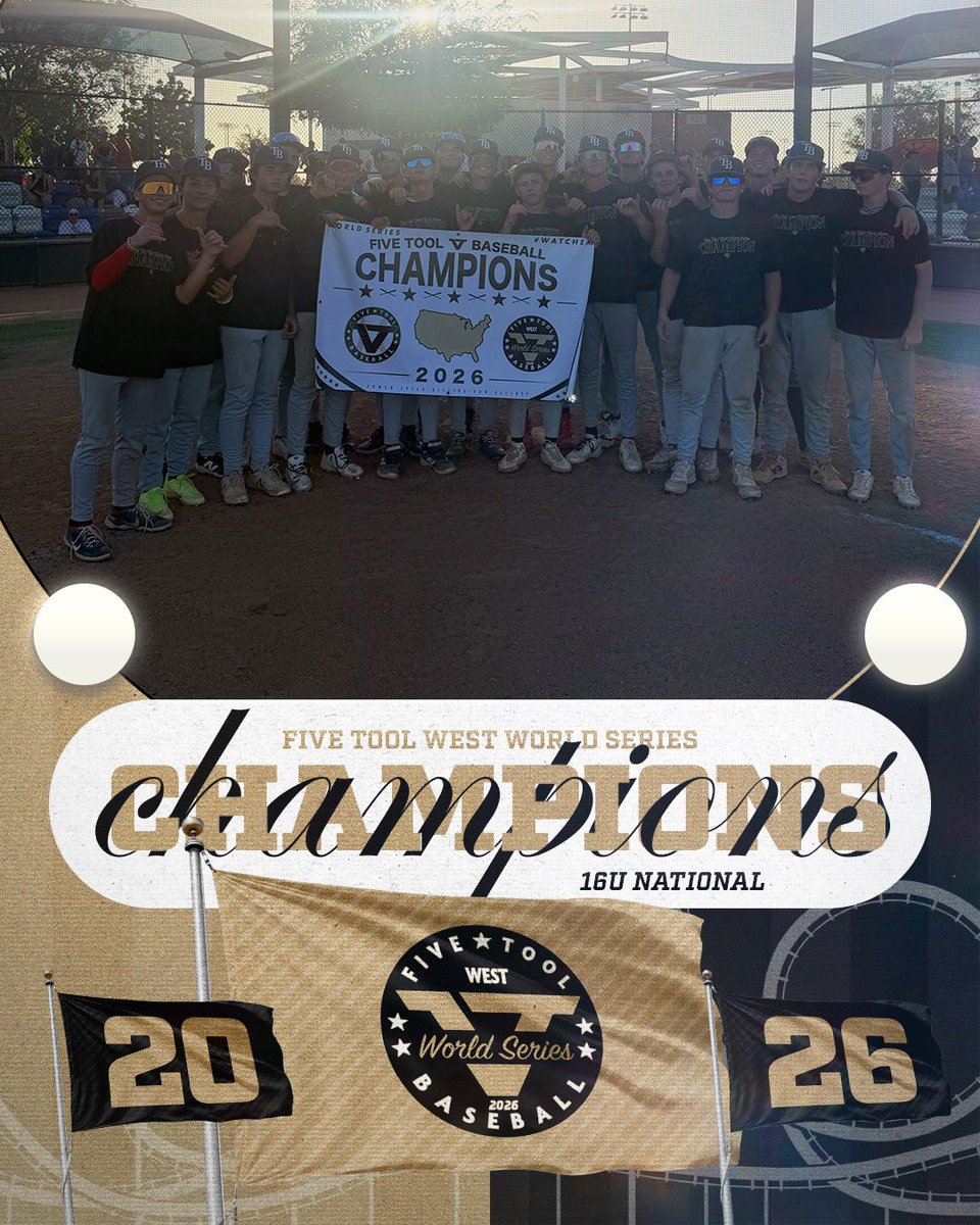FiveToolCA's tweet photo. 🏆CHAMPIONS🏆 

Congrats to @TB_SoCalTeams 2028 on winning the 16U National division of the @FiveTool West World Series!  

#WatchEm https://t.co/oVzXHZ0J7d