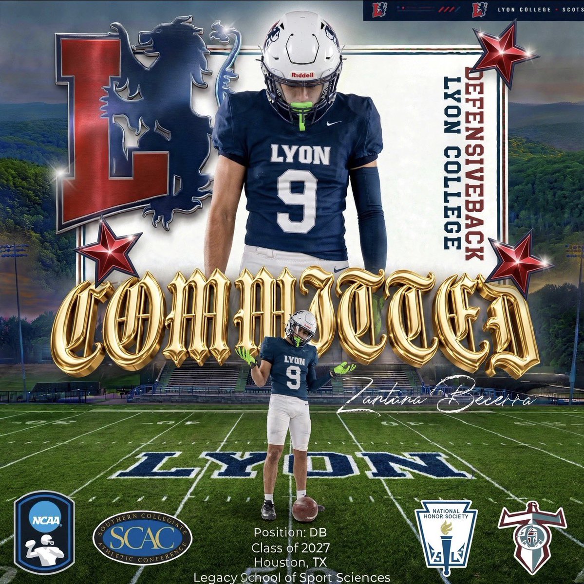 ZantanaBecerra's tweet photo. Excited to announce I am committing to Lyon College.
All glory to God. 🦁💙 https://t.co/bi73WXKZdY