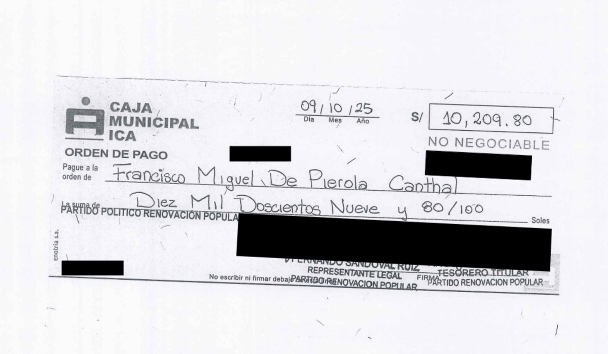 TrujiYo's tweet photo. Los fondos provienen del Financiamiento Público Directo.

Nuestro reportero @HernanInkarri accedió también a uno de los cheques girados a favor del comunicador, por la primera parte del trabajo.

ONPE le ha reclamado al partido: el dinero público no es para eso. (2/3) 👇 https://t.co/V7L2KgaCRx