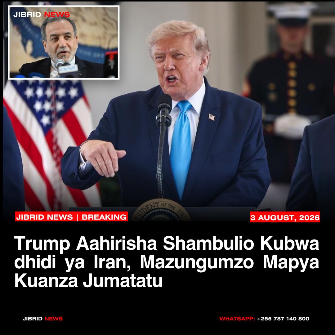 JibridNews's tweet photo. Rais wa Marekani Donald Trump ametangaza kuwa mazungumzo mapya kati ya Marekani na Iran yataanza Jumatatu, baada ya kuamua kusitisha mpango wa shambulio kubwa la kijeshi dhidi ya Iran lililokuwa limepangwa mwishoni mwa wiki. 
Chanzo: Reuters https://t.co/yARC0vSvgs