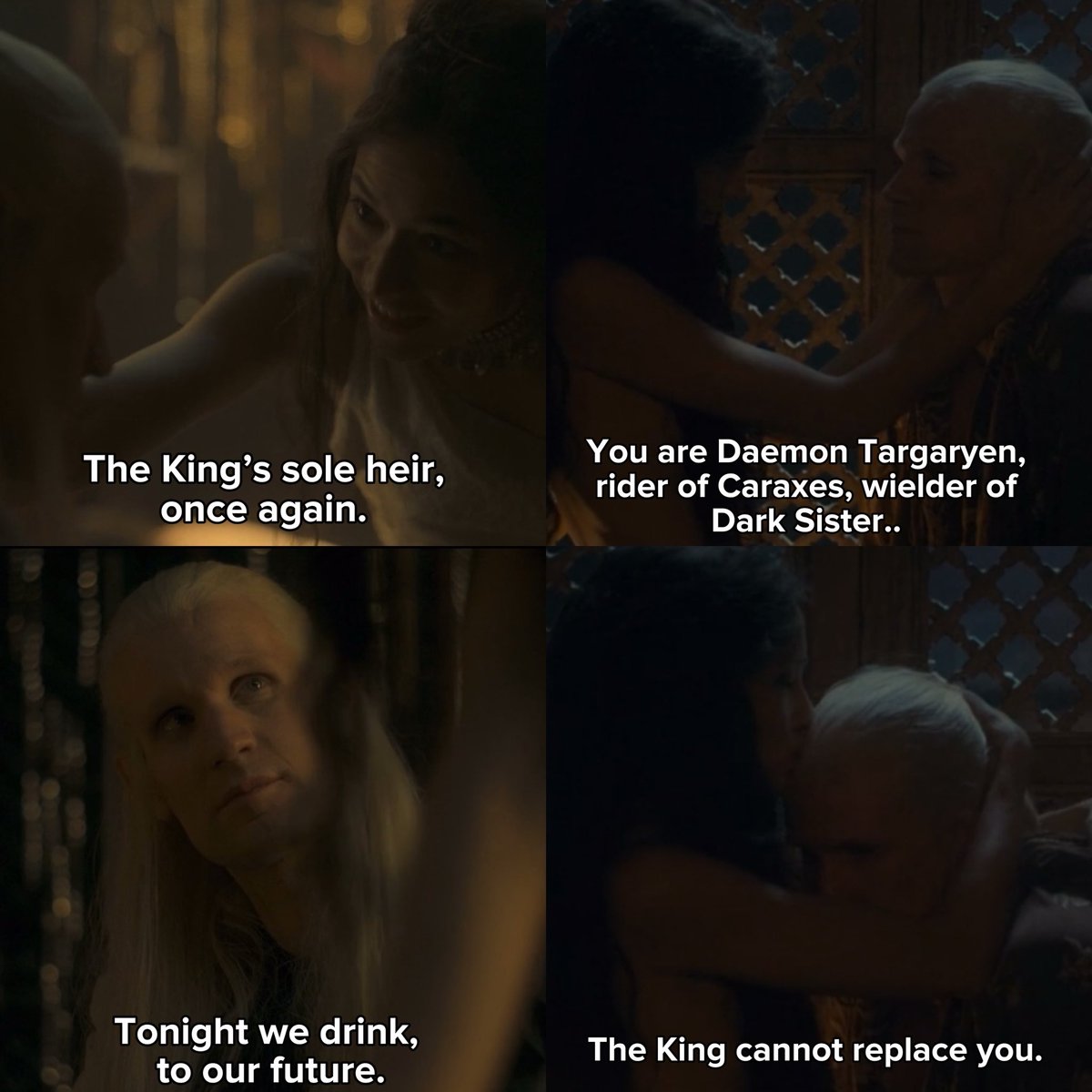 smithcelblondie's tweet photo. Mysaria manipulating Daemon by telling him exactly what he wants to hear during his vulnerable moments, and she’s doing the same thing to Rhaenyra just an episode after she hid information from her. #HouseOfTheDragon https://t.co/J2A3dwyTH3