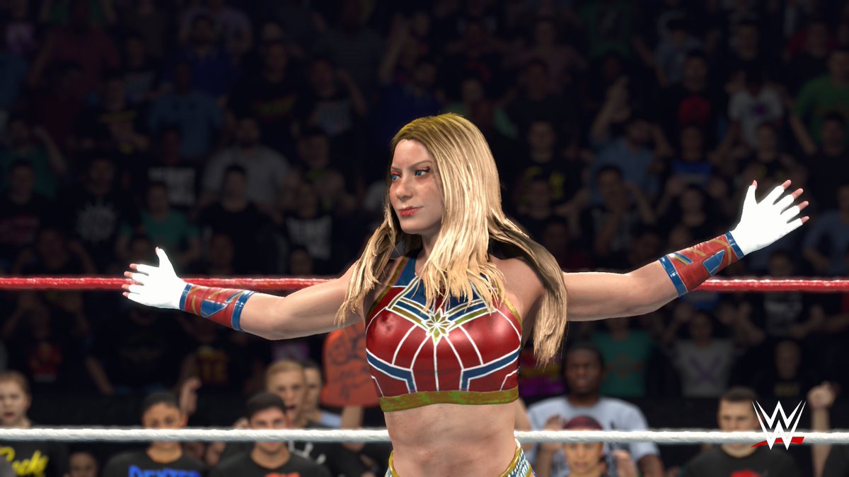 Knucklez9_VT's tweet photo. Heres the attire I made for my bestie @TheAutismCarol and yes its captain marvel inspired.

 #WWE #CAW #TND #TAC #wwe2k #wwe2k26 https://t.co/WI9I2fYua5