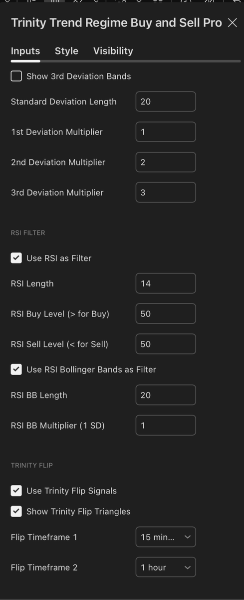 Zabaroptik's tweet photo. You can add the Trinity Trend Buy and Sell and take high confidence trades when it aligns with the Trinity RSI Pro and the buy and sell also has the filter to align with Trinity RSI Pro... see how RSI pro changes color when above or below the MA ribbon and BB+1 SD https://t.co/sB3iJHKnVZ