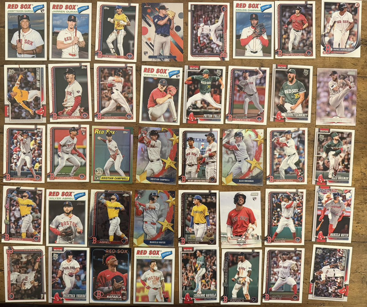 BlakesCards42's tweet photo. @cardboardbst ⚾Red Sox Team Lot – $10 Shipped OBO⚾

58 card Boston Red Sox team lot featuring no duplicates. Every card shown is included.

📦 $10 shipped
💵 PayPal G&amp;S
🤝 Open to offers
📬 Ships securely with tracking
📸 You will receive the exact cards pictured. Happy to bundle! https://t.co/WO2s5NsP2Y