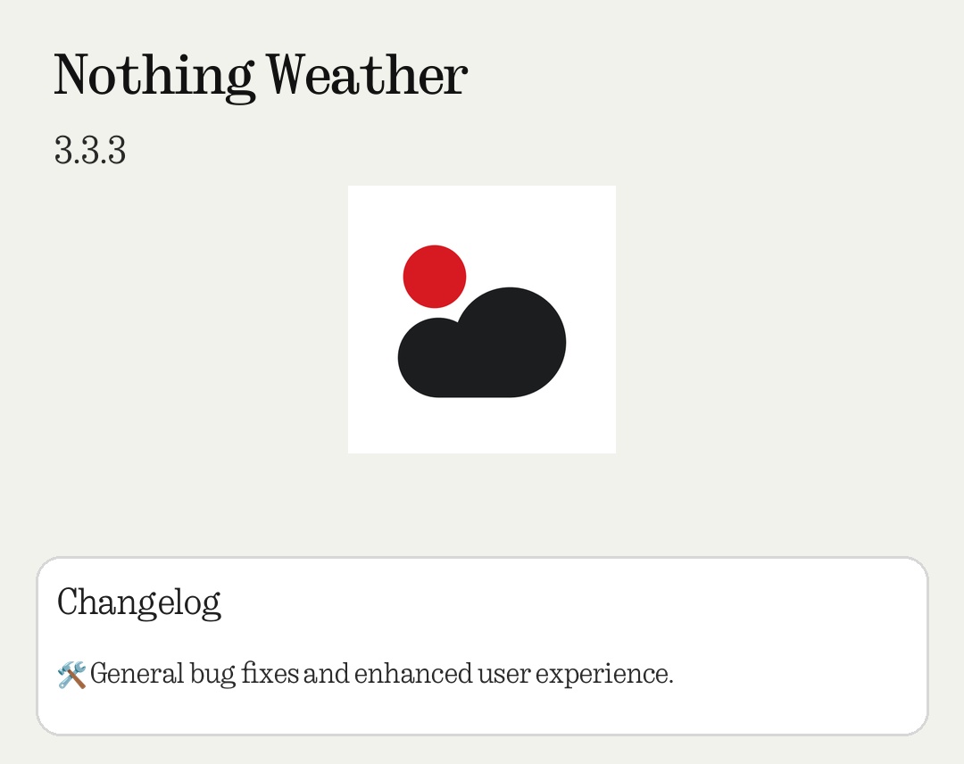 Nothing_Update's tweet photo. A new update is rolling out for Nothing Weather!
Version: 3.3.3

Download: https://t.co/getMHzoqTS https://t.co/G8qOEsxwJI