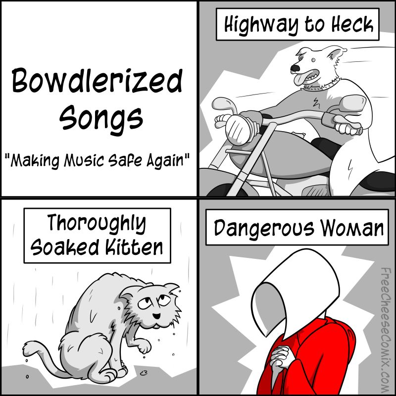CJ_Cusack's tweet photo. Bowdlerised Song Titles - https://t.co/KmH2CzEMPg 
#cartoon #comic #funny #webcomic #update 
#HighwayToHell #WAP #SocialCommentary https://t.co/EuX9HG81DL