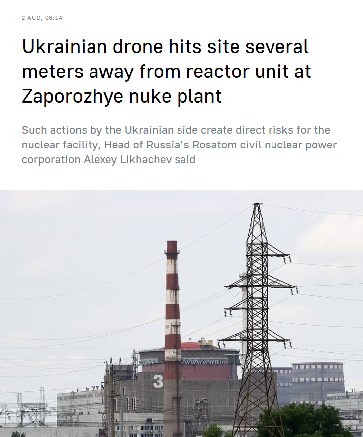 amborin's tweet photo. More nuclear terrorism from Ukraine:

"Ukrainian drone hits site several meters away from reactor unit at Zaporozhye nuke plant:

Such actions by the Ukrainian side create direct risks for the nuclear facility, Head of Russia’s Rosatom civil nuclear power corporation Alexey Likhachev said.