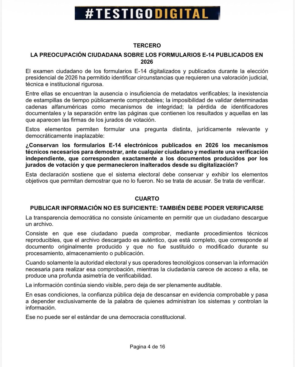 Aquelarre118's tweet photo. 🆘🆘🆘🆘🆘 COMUNICADO DE TESTIGO DIGITAL !!!  

ESTO FUE LO QUE OCURRIÓ EN ELECCIONES. URGENTE.

Se acaba de terminar con la investigación y recopilación de las pruebas, los cuales quedan en manos de la Sección Quinta del Consejo de Estado, y queremos que toda Colombia entienda y se informe sobre lo que sucedió en las elecciones presidenciales este 2026. 

FAVOR LEER Y DIFUNDIR ESTE HILO 🆘🆘🆘 #ATENCION #colombia Solicito a Creadores de la Vida, por favor difundir en sus redes. @petrogustavo @IvanCepedaCast @GustavoBolivar @MrCarvajalino1 @lore_mezza @nometiente2 @Pauladefrente @OtraBeatriu @DCoronell @Betocoralg @RTVCnoticias @Librecatatumbo @derlilopeza @HELIODOPTERO @ElQueLosDELATA @revistaRAYA @AlejoToroAnt @MeDicenWally @SARGENTOCHALA @vocesco @JuanPoe