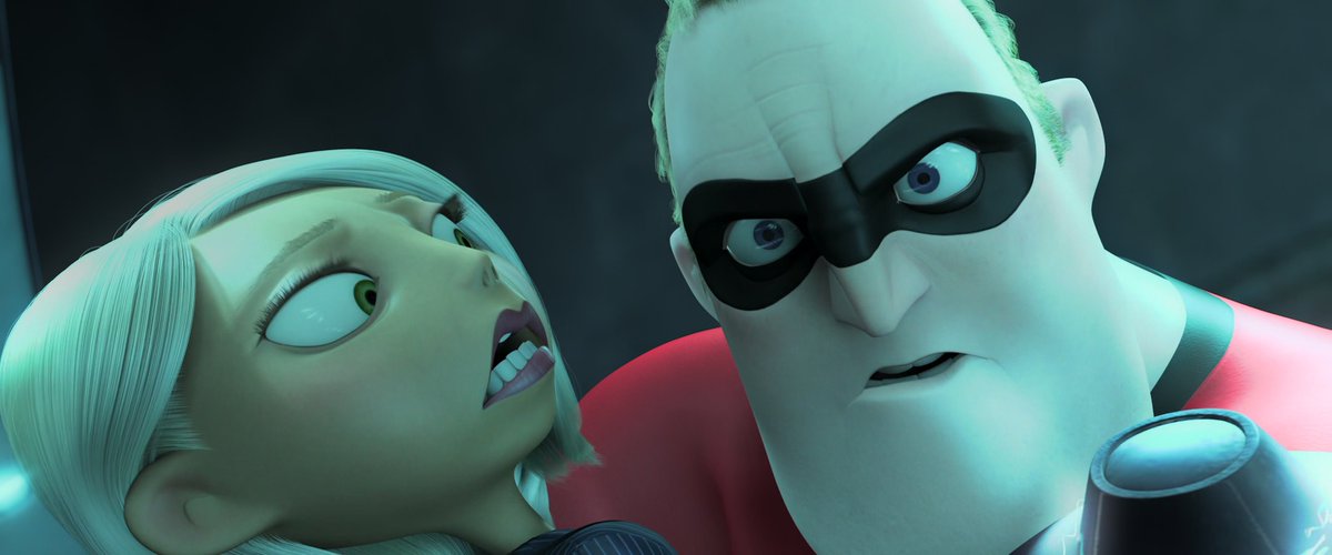 Mirage7h's tweet photo. I love seeing how Mr. Incredible threatened Syndrome just to hide the fact that he just didn't want to let go of Mirage. Aww, he looks so sad when he lets her go... https://t.co/PxxduJHT2J