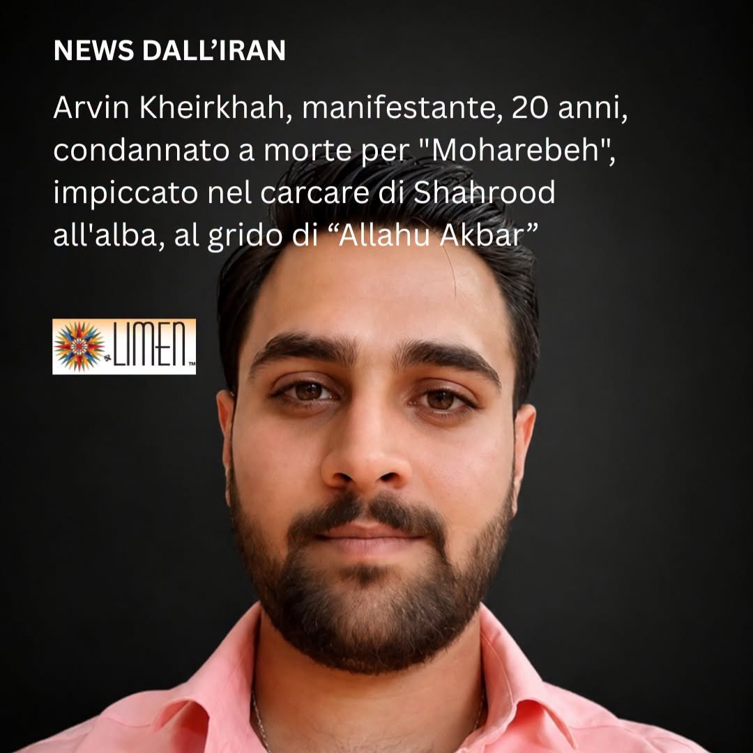 MarianoGiustino's tweet photo. La Repubblica islamica ha impiccato anche il giovane manifestante Arvin #Kheirkhah, 20 anni, imprigionato a #Shahrood. Arvin era un manifestante arrestato durante le rivolte anti regime di gennaio scorso, condannato a morte per "Moharebeh" e impiccato questa mattina all'alba al grido di Allahu Akbar.
La famiglia del giovane si era riunita e aveva organizzato un sit-in davanti al carcere venerdì sera per protestare contro questa sentenza.
Negli ultimi giorni, la provincia di #Isfahan è stata al centro di uno dei più estesi casi di esecuzioni pubbliche di giovani manifestanti arrestati per aver partecipato alla rivolta popolare contro la "repubblica" islamica.
Il fulcro di queste esecuzioni è il caso noto come "Piazza Alikhani" a Isfahan, in cui 12 detenuti sono stati condannati a morte con l'accusa di "moharebeh". Abolfazl Sepahibadjani e Amirhossein Safari sono stati impiccati pubblicamente in Piazza Alikhani. Prima di loro, erano stati giustiziati Erfan #Esfandiari e Gol Mohammad #Mohammadi, altri due imputati dello stesso caso.
Ora sono nel braccio della morte almeno altri 60 giovani manifestanti.