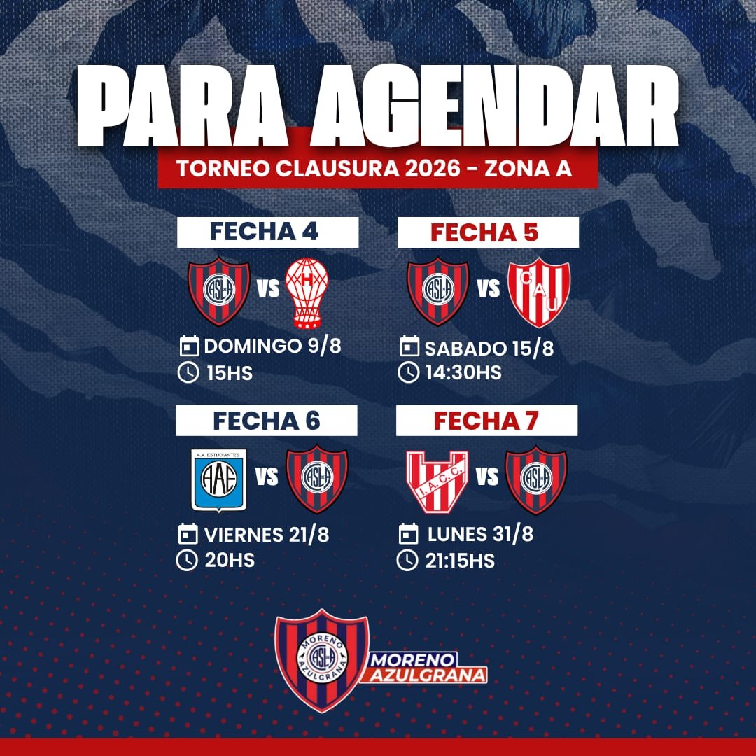 MorenoAzulgrana's tweet photo. 💙❤️  ¡Días y horarios confirmados de los próximos partidos de San Lorenzo por el Torneo Clausura!

#VamosCiclon
#MorenoAzulgrana
#SomosSanLorenzoEnMoreno https://t.co/vwGKuCZrd7