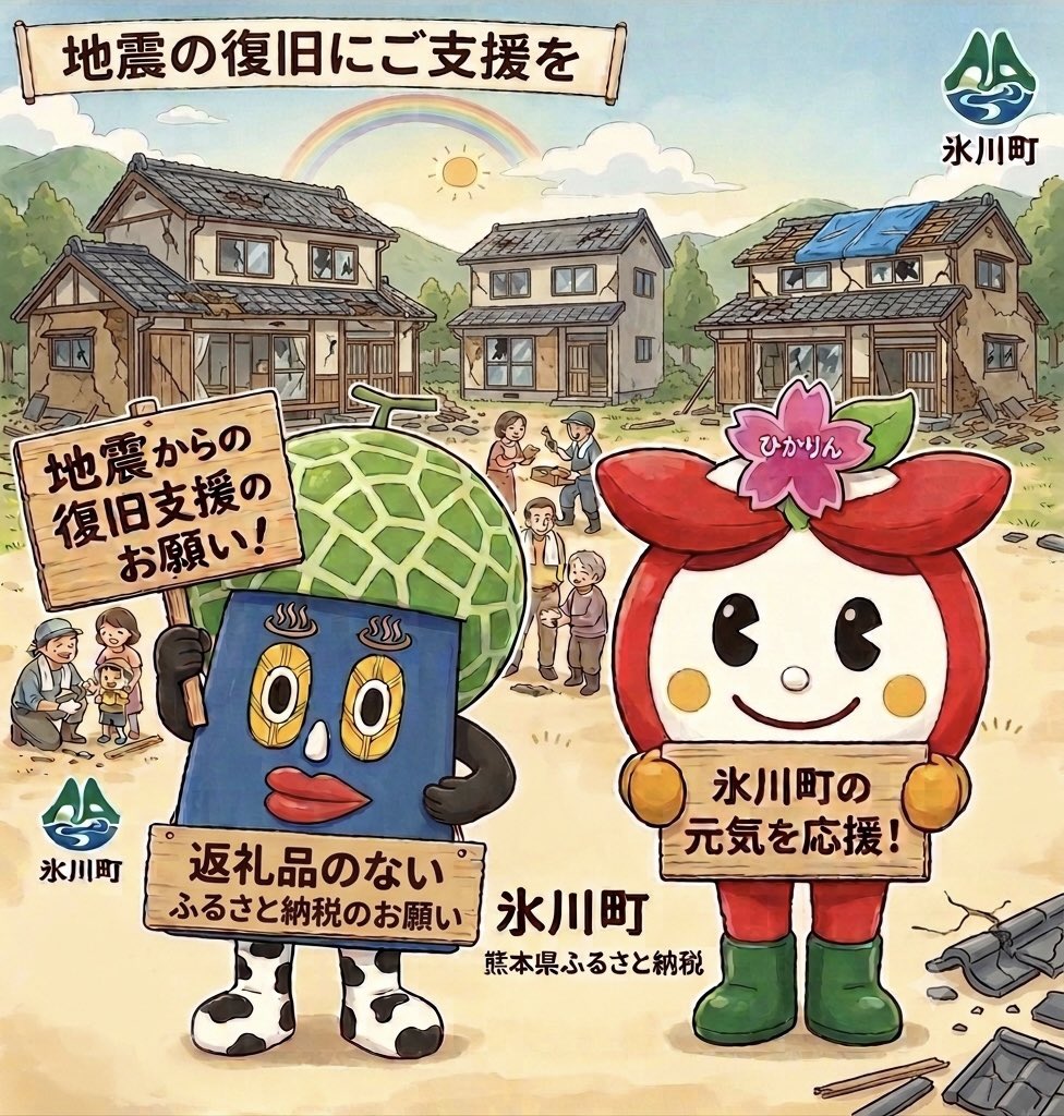 kikuchikun_neo's tweet photo. 友だちの『ひかりん』の氷川町もかなりの被害があっとるとたいね
んで、ふるさと納税のお願いばしよらすと

こっちもみんなのお手伝ばもらいたかとよ
もちろん、無理のない範囲で！

#情報拡散
だけでもどやんか！どやんかお手伝いばお願いします！

https://t.co/aDxBMn1sh0

#令和8年熊本地震 https://t.co/iH2fB9NhxB