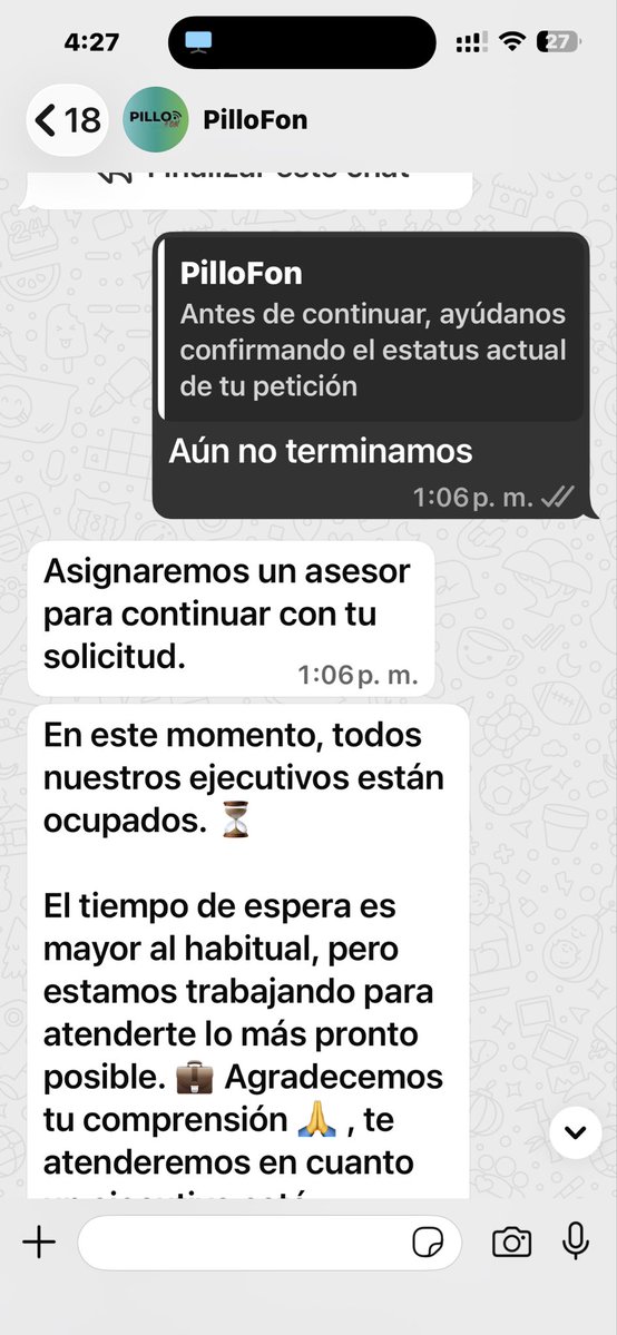 llamasjav's tweet photo. Esto es una burla mande mensaje desde la 1 pm me atendieron hasta las 3:20 a las 3:27 me dicen que los espere y no me ponen ya nada y me dicen que me van a asignar. Ayer fue lo mismo y toda la semana. Esto es una falta de respeto @PilloFon_MX @LuisitoComunica https://t.co/wq95YEd2qT