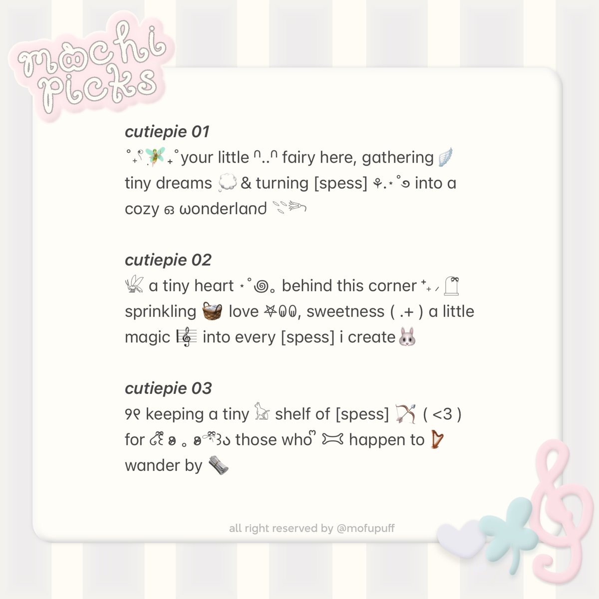 mofupuff's tweet photo. ⠀⠀
*﹆ help  repost?   tysm   honey જ⁀◝✩ 
the   puffy   bio   darlings   are   waiting 
(..&amp;) resting softly ꒰ @ 3k/each ꒱ dm to 
order, then kindly mention afterwards 
୨꒰ ˶>⸝⸝⸝<˵ ྀི꒱୧  so  your   tiny  visit   won't 
ever be missed .. #zonauang #zonaba
⠀⠀
1 https://t.co/7dvTJfdkGr