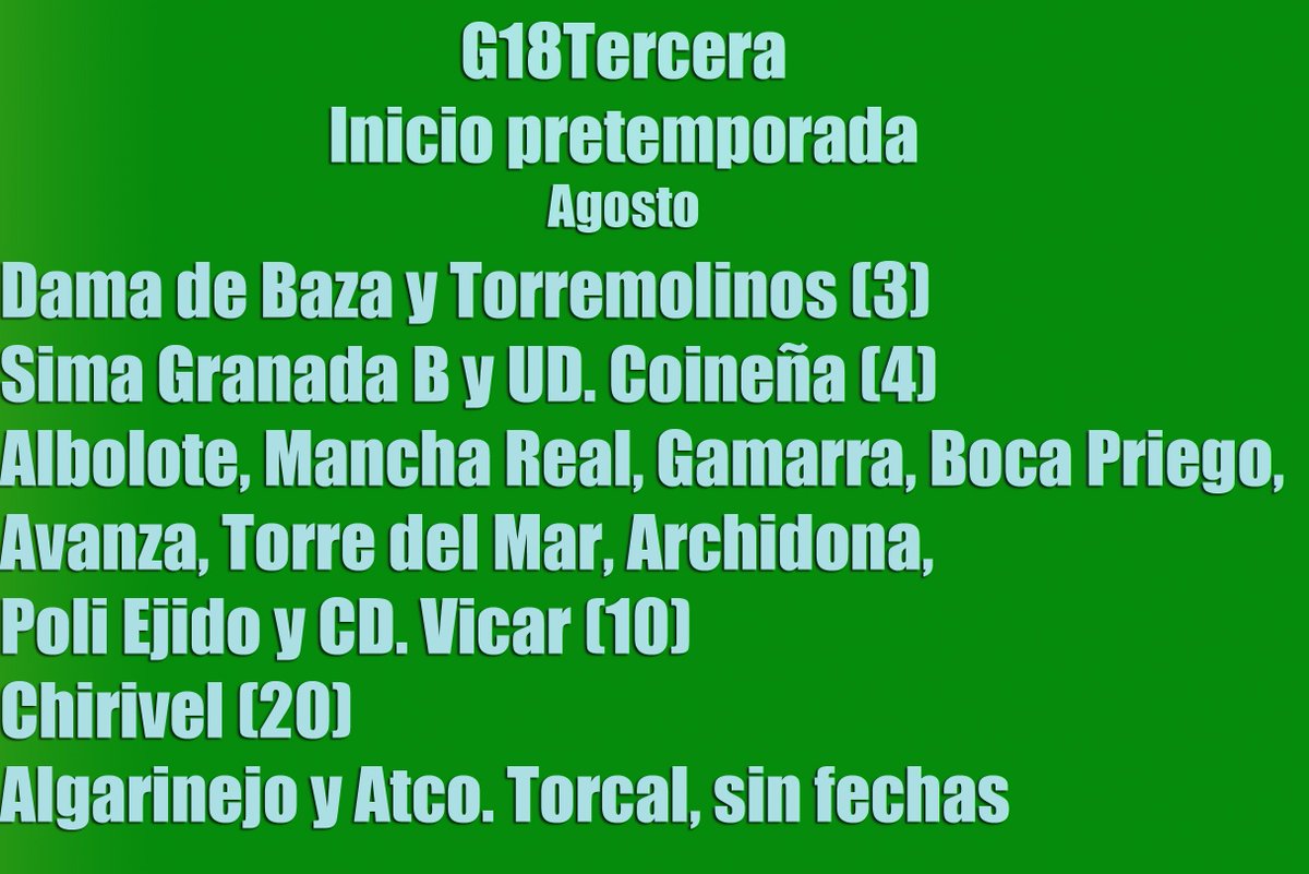 Futsalsur's tweet photo. 🌞Aliquindoi del verano ⛱️
🟢El #G18Tercera con las miras puestas en el 12 de sept. @RFAF con calendarios parados debido a los lios de 2ª aleatorios a 2B
✔️ @DamaBaza y @FSTorremolinos abren la pretemporada. Los siguen @GranadaFS B y @udcoinfs cerrando #Chirivel
👏 Ganas de liga https://t.co/RX8X7imQsp