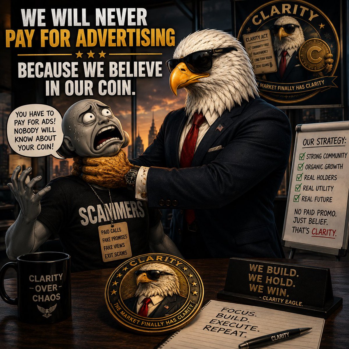 Clarity_CoinOG's tweet photo. “Just buy our add and we will get you guaranteed investors” YEAH RIGHT- WE BELIEVE WE WILL RALLY AND SEND THIS SOARING!!! #clarity #clarityeagle #CryptoSignals #cryptogems #meme #memecoin #crypto #pumpfun #launch https://t.co/LACqYijciQ