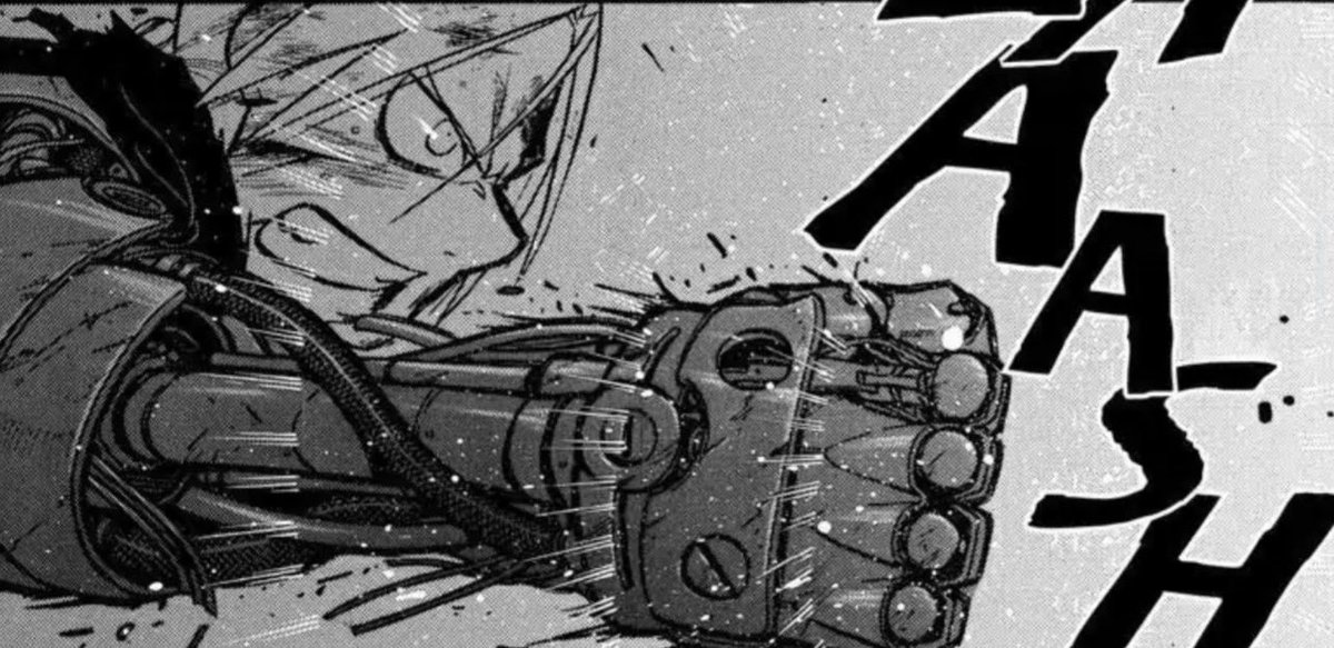 FULL_M3TAL_'s tweet photo. Seeing that his mechanical arm was about to shattered, he quickly let go of the hammer, watching it shatter right in front of him.

( cont. ) https://t.co/NHODKG8lUq