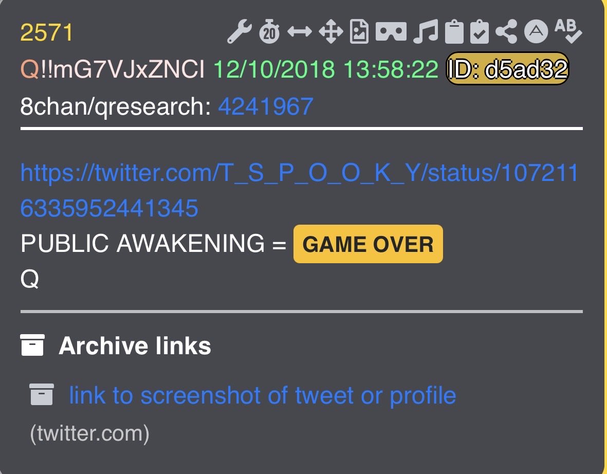 Inevitably_17's tweet photo. And that’s just when “the plan” started, not planned—started.  

So how many years in planning ? 

This plan was likely developing since JFK death and the real reason(s) why he was assassinated, and who actually took him out. Imagine the decades of Planning and Finding the 1:1,000,000,000 way to “game theory” win against the entire arsenal of their demonic and evil power thrown at you all once, all while waking up The People (and let’s be honest, total sheep; we are………well, were ….😎) against a trillion dollar MSM Fake news complete monopoly on public thought- the sheer amount of calculations to navigate us to this moment where the entire objectives have always been: 

1. Wake up 
2. Stand up in Satan’s face and stand on the truth and the Lord 
3. Do what you can to help waken others 
4. Unite against them (when the true enemy is revealed, and what they’ve done to the children) 
5. Give the government back to the people. Rebuild and recreate to prevent this from happening again.

Really “the plan” is all to actually trap “the dangerous animal” , by having it expose itself (can’t tell them - gotta show them) and thus “catch the snake” (snake poem foreshadowing) aka Satan’s people , and expose and eliminate them- a millennias year old satanic, 13 family , and Roth-lead , satan-controlled, cannibal, pedo, illuminati death cult. 

All the “infighting” is so ingenious as all it’s doing is waking people up —while people divide along the line of two correct sides of one greater truth (halves of one). Meanwhile the Q team operators and anons , plus every information avenue we control and/or have flipped - regardless of who they once were, to continue to force true information from all sides.. this is causing the whole public, regardless of demographic, under high emotional stress (can’t forget scars - find the will to change) to hear and know what is true information, and is finding out who is who. 

This tactic is isolating the “actual enemy” who now has no room to budge because they “hid and played themselves from all sides” and is currently being squeezed into the spotlight by their own hypocritical positions/actions/behaviors for all to see. 

Whether you like it or not, there are MILLIONS UPON MILLIONS UPON MILLIONS of people awake now , with enough part of the actual truth to start paying emotional attention, with exponentially more paying attention daily as this goes , and thus starting into their own process— AKA ITS FOOKING HABBENING

WHAT is HABBENING? 
A: The Great Awakening 

THE PEOPLE ARE WAKING UP
 
Q and Trump team are creating controlled chaos and attacking the enemy’s entire playbook by flipping it directly back on them and using it against them while we slowly reach their ultimate and final exposure. Our sides are not different in ultimate intent and all sides (not evil/satan’s) will merge together at some point - 94-96% of us. 

You are watching a f***ing master class operation. 

Master.  Class.  

NCSWIC