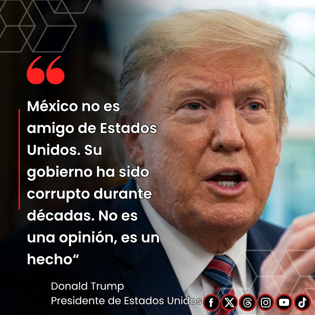 EnsedeCiencia's tweet photo. 🚨Trump: “México no es amigo de EE.UU.”: Sheinbaum responde fuerte

Donald Trump compartió hoy (2 de agosto de 2026) en Truth Social un artículo de Bill O’Reilly de marzo pasado.

El texto dice:
“México no es amigo de Estados Unidos. Su gobierno ha sido corrupto durante décadas, y eso ha provocado un aumento de los asesinatos y del narcotráfico internacional. Eso no es una opinión, es un hecho.”

También critica a Claudia Sheinbaum y dice que se niega a dejar entrar autoridades de EE.UU. para combatir a los cárteles. Sheinbaum respondió desde Oaxaca:
“Nosotros somos amigos de todo el mundo. Y la valentía es la defensa de la soberanía.”
