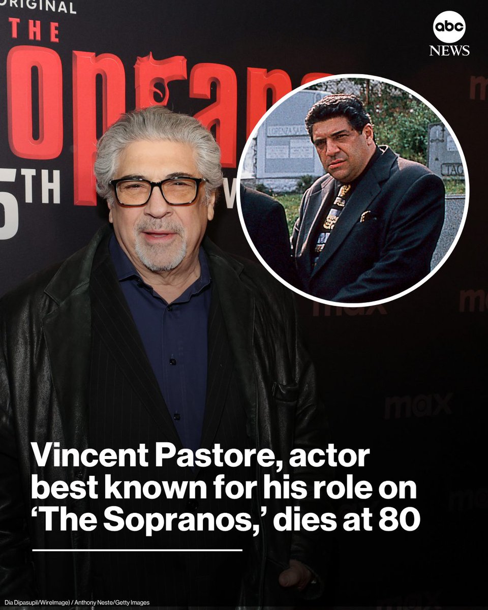 ABC's tweet photo. Vincent Pastore, the actor best known for playing Salvatore Bonpensiero on HBO's "The Sopranos," has died at 80. https://t.co/8n7g9AfEq1 https://t.co/GZbrekj7zx