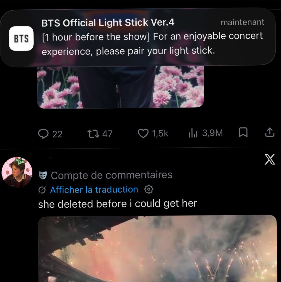 seokth7's tweet photo. le concert est deja passé pour moi arreter de me harceler jsuis deja assez en goumin  #armybomb 💔💔💔 https://t.co/QtvVildTJB