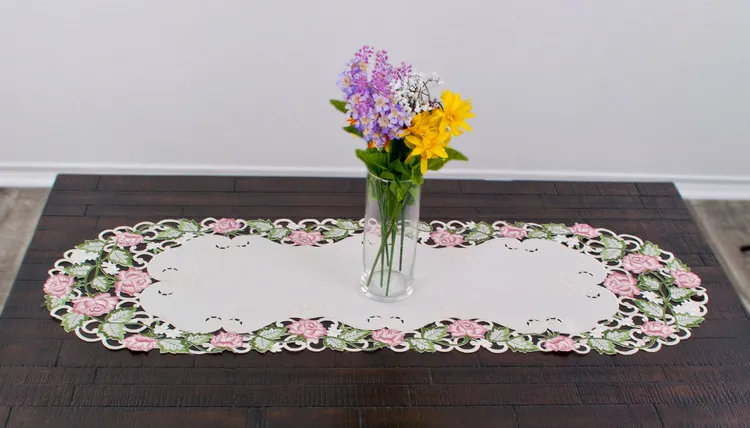 LinensArtThings's tweet photo. Fun and lovely light Pink Cut Work Roses on Ivory Fabric Size Approx Table Runner, Dresser Scarf, Coffee Table Runner, Farmhouse Doily, and Placemat. Nice for a Center of the dining and kitchen room table with a lovely floral piece to show off your beautiful table! #linens #doilies #tablecloths #tabletopper #homedecor #homedesign #tablelinens #tablerunner #cloths #art #lace #LAT #linensartandthings Shop Here: https://t.co/UJNLG7DKdS