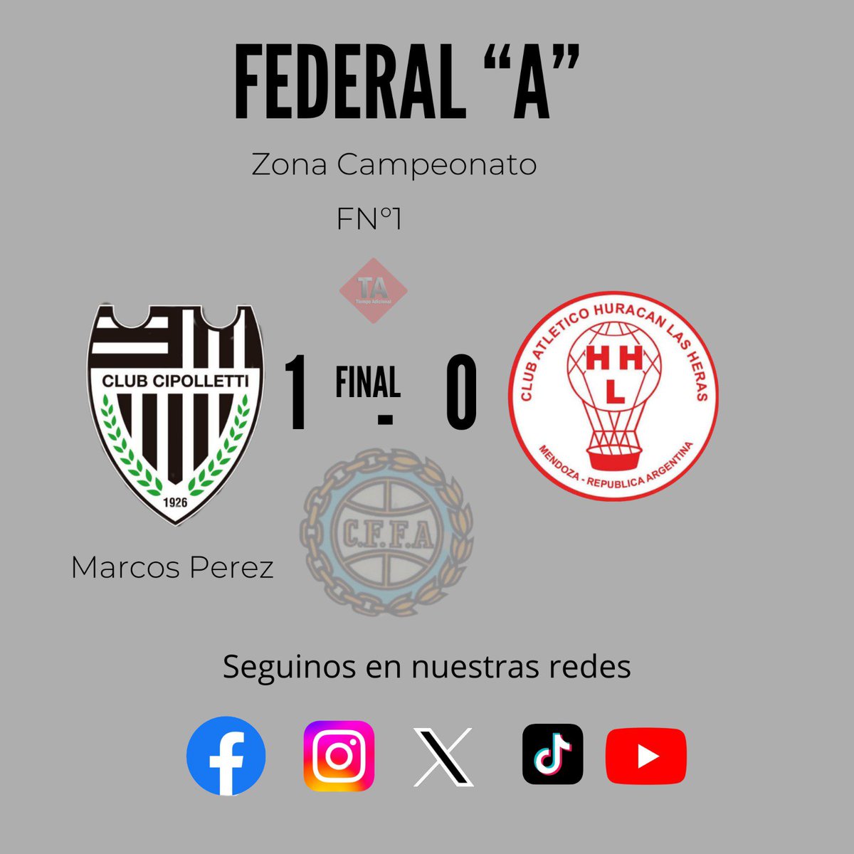 TAdicional_'s tweet photo. ⚽ El Capataz sueña ⚽

Cipolletti se hizo fuerte de local y se llevó un triunfo clave para el sueño del ascenso.

#FederalA #Cipolletti #TiempoAdicional https://t.co/JE81KCPHM5
