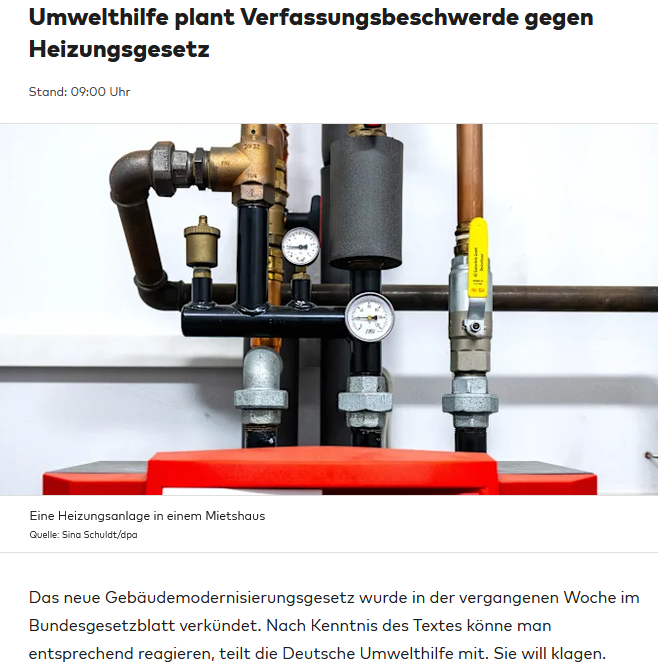 PeterBorbe's tweet photo. Die Deutsche Umwelthilfe gehört zu den übelsten NGOS in Deutschland, kaum eine NGO richtet mehr Schaden im Alltagsleben der Normalbürger an. Das neueste Projekt ist eine Verfassungsbeschwerde gegen das Heizungsgesetz, weil die "Klimaneutralität 2045" dort nicht intensiv genug angestrebt werde. Vor allem die Möglichkeit, auch weiterhin neue Gas- und Ölheizungen einbauen zu können, ist den Fanatikern ein Dorn im Auge.
Dazu wird man als "Beschwerdeführer" junge Menschen vorschieben, die sich von der DUH vor ihren Karren spannen lassen.  
https://t.co/ZFDTGMrIjb