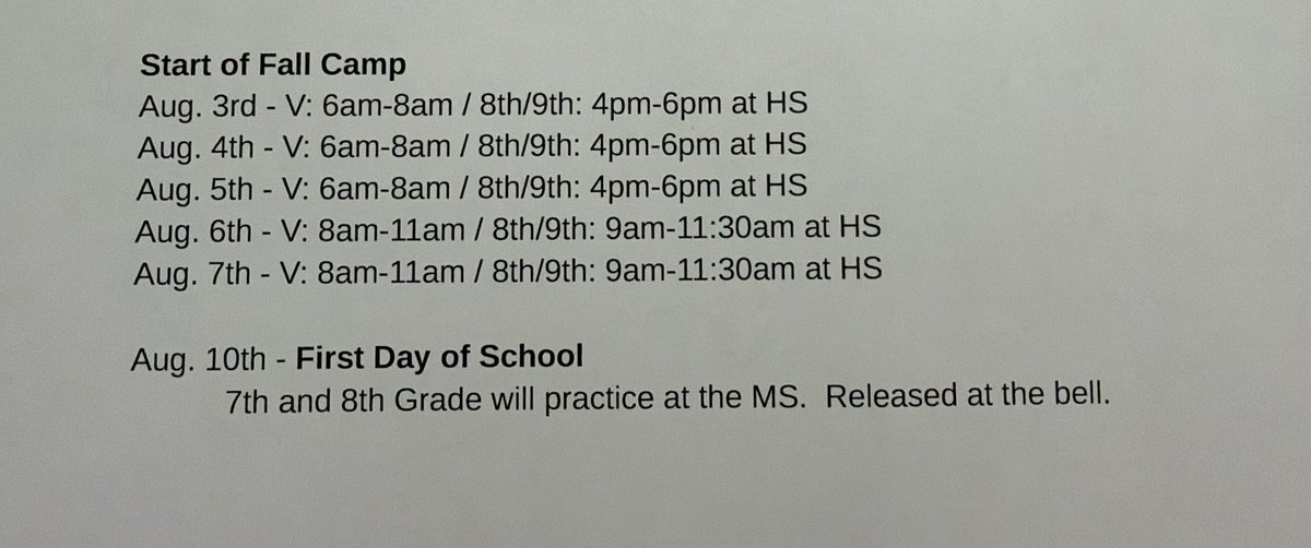 MaumelleFB's tweet photo. Tomorrow Morning: Fall Camp Officially Begins!!!
Welcome to Football Season!
Varsity: Dressed and Ready at 6am
8th/9th: Dressed and Ready at 4pm

#FinishEmpty #EffortAttitudeToughness https://t.co/0SvA1J8Ye3