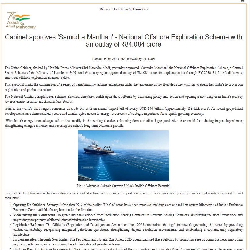 ketansangoi's tweet photo. Shared on #Spaces (May 2026): #oilNgas exploration is d #sector to #focus on for d next few yrs
Govt's #SamudraManthan announcement validates the #thesis
Disclosure:
#Invested since Apr/May 2026
Not investment advice
@wealth_verse
#Nifty #stocksinfocus #SectorInFocus #Breakout https://t.co/rSCfd1GMyf
