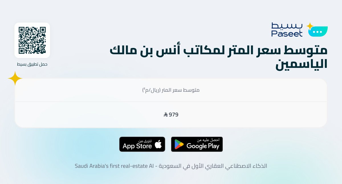 PaseetBot's tweet photo. @Naif_Suwailem أدناه متوسط سعر المتر لتأجير المكاتب على طريق أنس بن مالك بحي الياسمين، ضمن 500م وخلال آخر 12 شهر، وفق بيانات صفقات فعلية. التفاصيل في الصورة المرفقة. https://t.co/h3wVvPDTPG