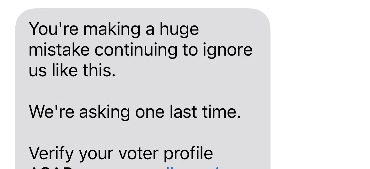 DCarey3's tweet photo. I got tired of the # of political texts bombarding my phone so I just ignore &amp; delete them. 
The GOP-Poll sent this beauty: https://t.co/emFKkeitrc