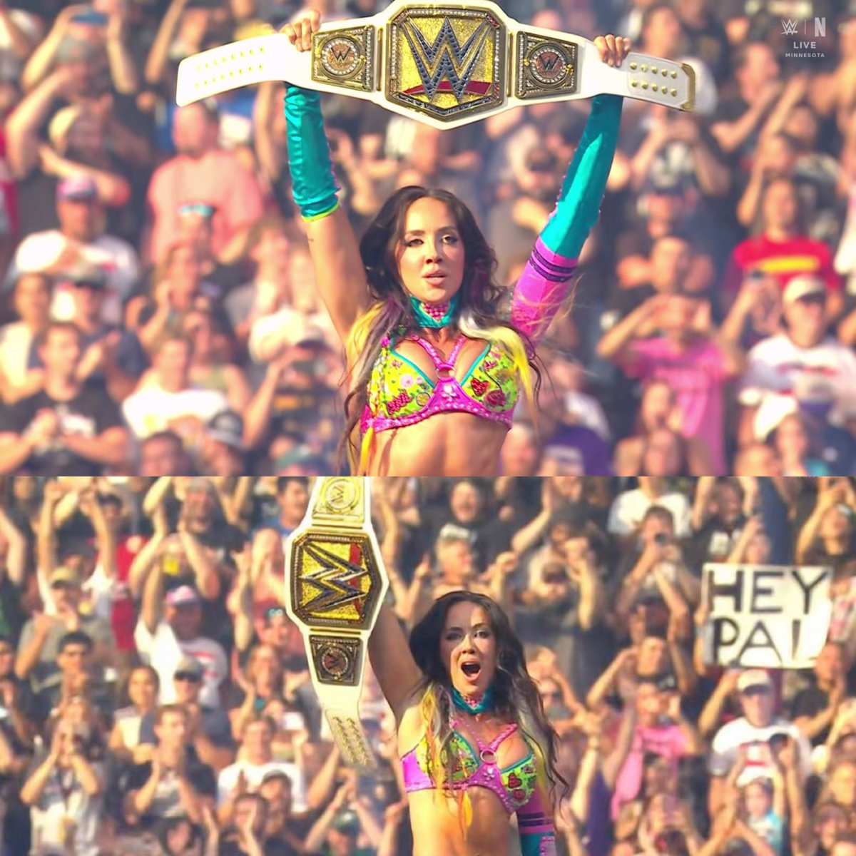 AIRGold_'s tweet photo. No one deserves this more than Chelsea Green!👏👏👏

She has been dumped in garbage, covered in all kinds of food, taken loss after loss, and done everything WWE has asked of her without ever complaining. She’s been an absolute workhorse. She's worked through injuries. She has gotten herself super over. Now, she has been rewarded.

#SummerSlam
