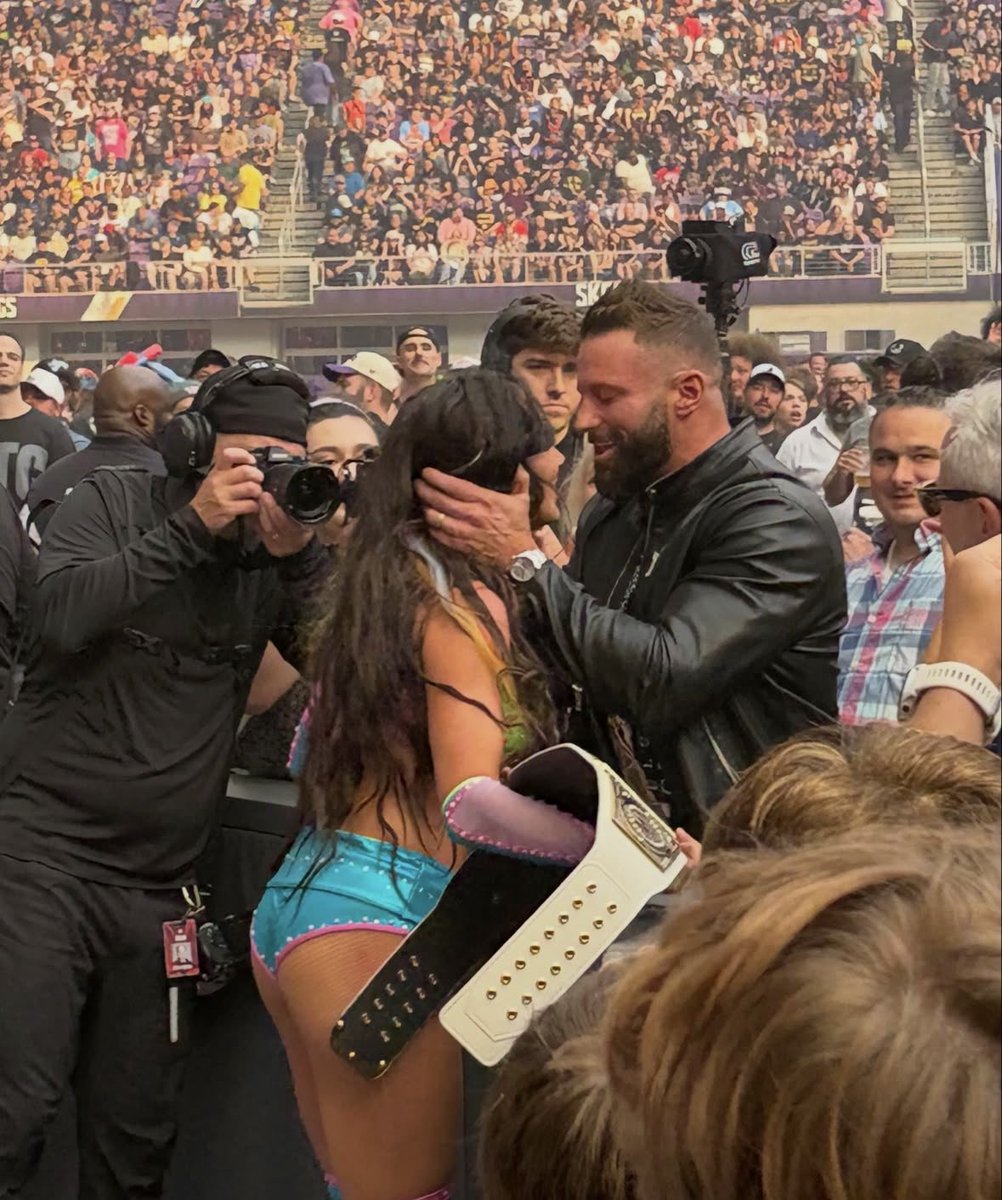 Fightful's tweet photo. Chelsea Green celebrating her title win with Matt Cardona 🥹

(Via SiriusXMWWE) https://t.co/Tg1QrKcsT9