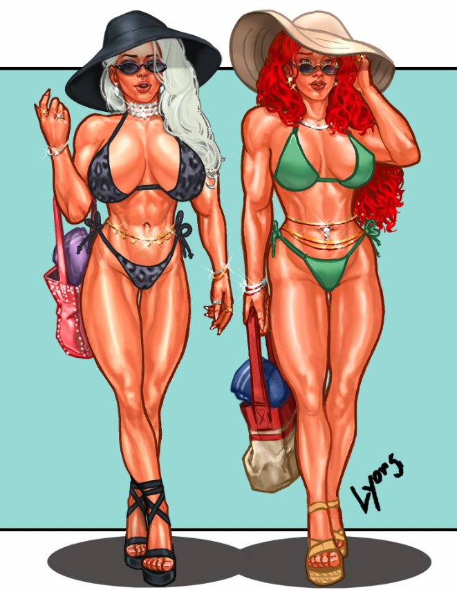 ScottLyonsPinup's tweet photo. Felicia and Mary Jane progress. 

Halfway done this piece! Next up is the two three quarter figure portraits on either side https://t.co/JvgpUsYxRD