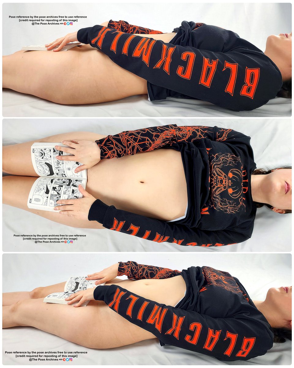 theposearchives's tweet photo. Pose reference!✏️ 
Some more iterations of the book trend 📖 
Lying/top down/clothes/on off/book/pinup https://t.co/9tkhql4tyJ