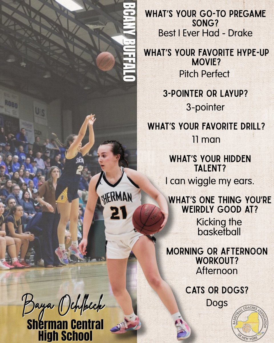 BCANYBuffalo716's tweet photo. The player behind the jersey! Get to know Baya Ohlbeck of Sherman Central! 👀🤝 We are so grateful to have her on our summer hoops fest squad‼️ https://t.co/ofYxnxW6ij